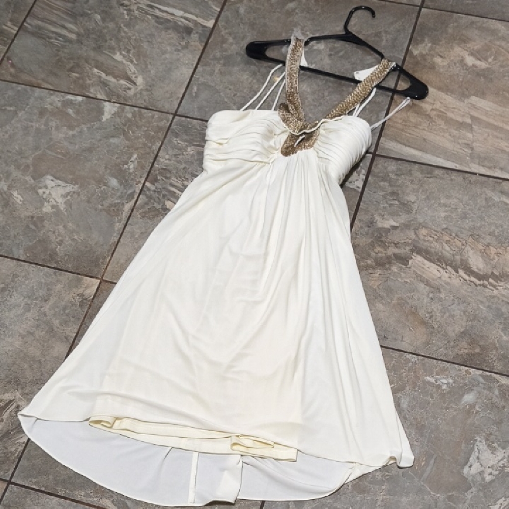 R&M Richards Cream and Gold Midi Dress